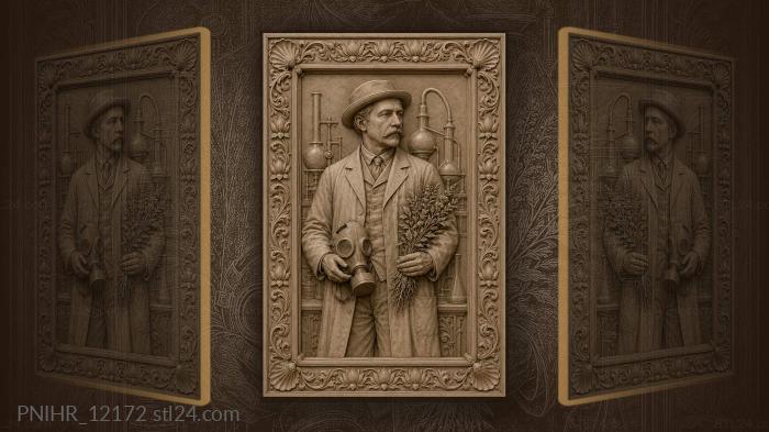 Botanist with gas mask and herbs 3d STL model