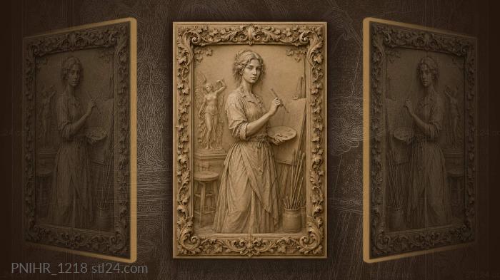 Artist with palette and sculpture 3d STL model