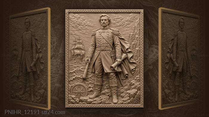 Officer with spyglass and seascape 3d STL model