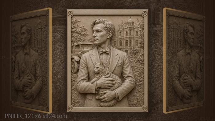 Gentleman with cat vintage backdrop 3d STL model