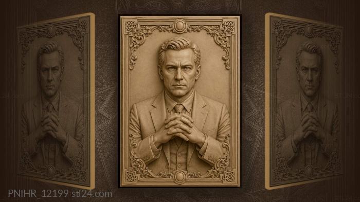 Suited man beneath a round medallion 3d STL model