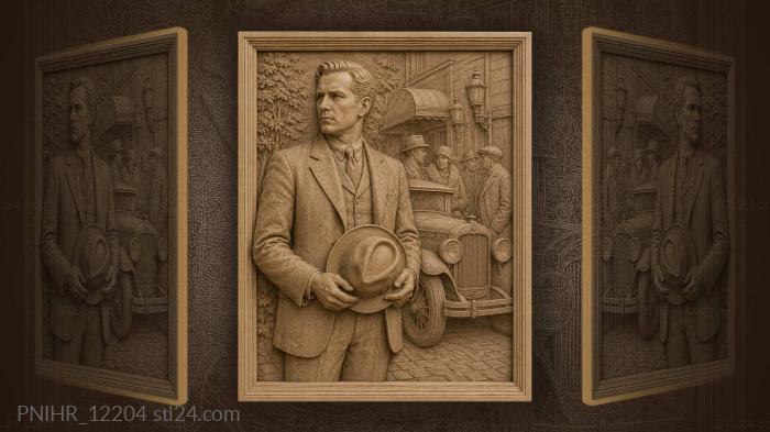 Man holding fedora near vintage car 3d STL model
