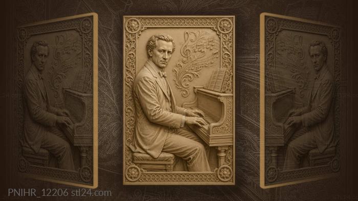 Sergei Rachmaninoff at the piano with sheet music · Frederic Chopin 3d STL model