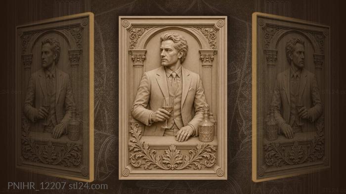 Gentleman with wine and decanter 3d STL model
