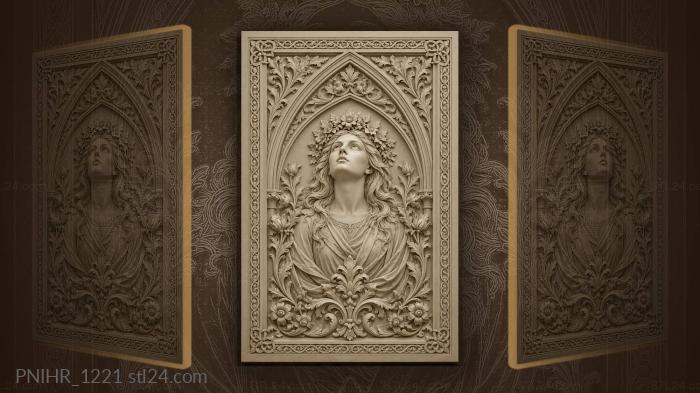 Maiden with flower crown beneath arch 3d STL model