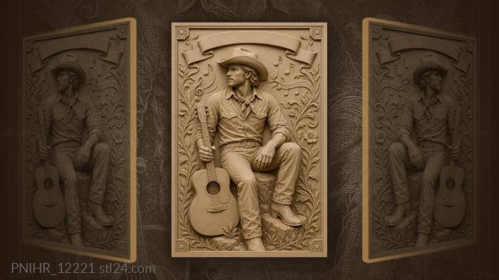 Cowboy with guitar and music notes 3d STL model