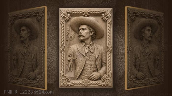 Buffalo Bill in a wide-brimmed hat on stage 3d STL model