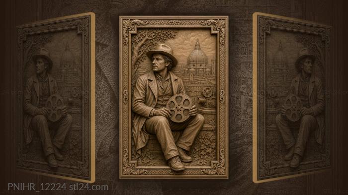 Federico Fellini with a film reel by the dome 3d STL model