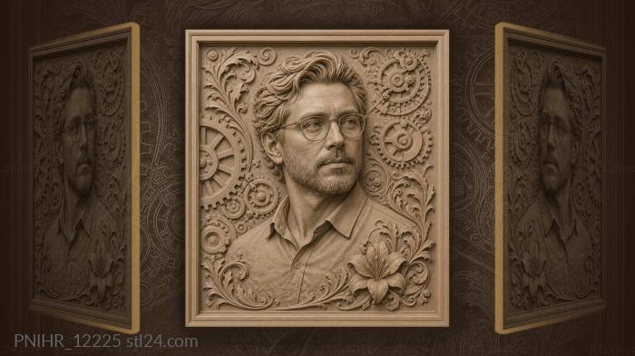 Nikola Tesla among gears and a lily 3d STL model