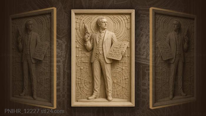 Nikola Tesla with a ray device and blueprint 3d STL model
