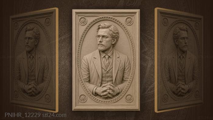 Sigmund Freud in an oval portrait 3d STL model