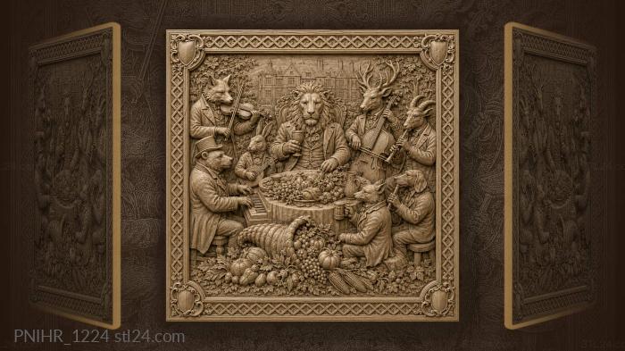 Lion presides over the animal banquet 3d STL model