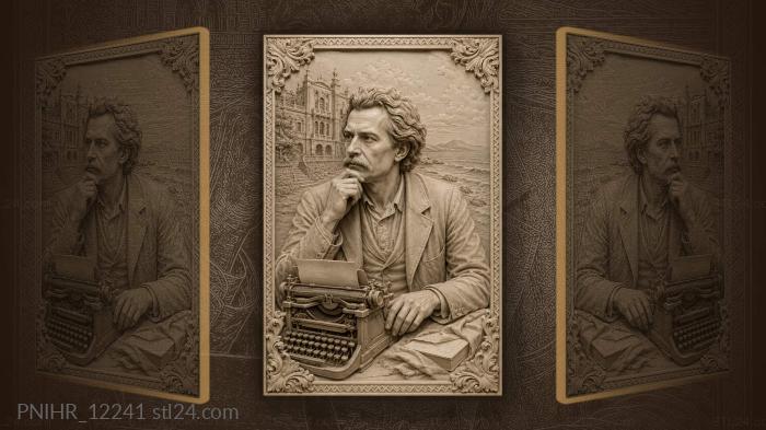 Anton Chekhov at the typewriter by the sea · Mark Twain 3d STL model