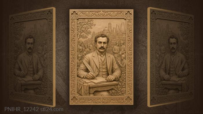 Mirza Fatali Akhundov with a quill before Baku 3d STL model