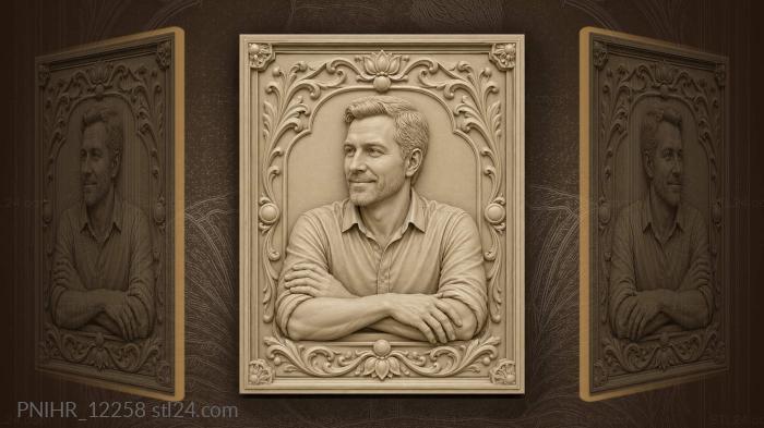 Gray-stubbled man among flowers and spheres 3d STL model