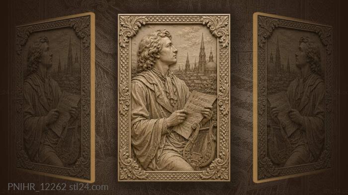 Apollo with a lyre before a cathedral 3d STL model