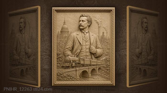 Isambard Brunel by the bridge and train 3d STL model