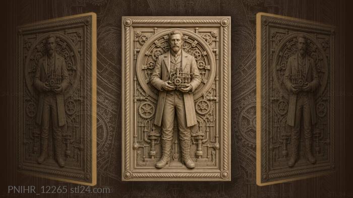 Nikola Tesla with a mechanical device 3d STL model