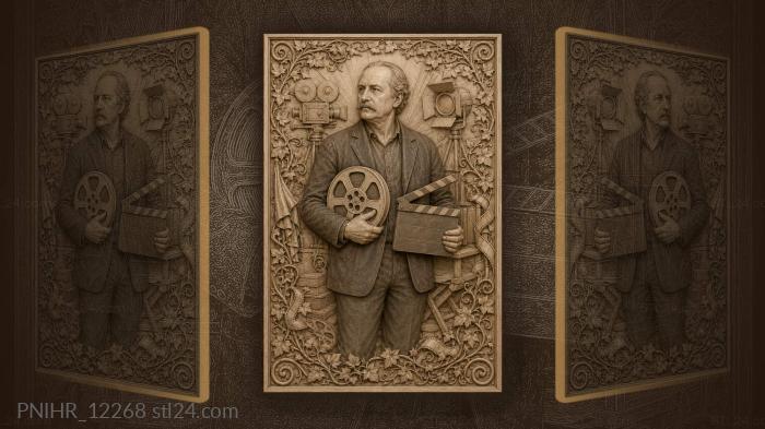 Federico Fellini with a film reel and clapperboard 3d STL model