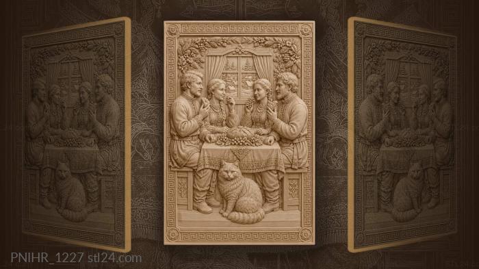 Winter feast with company and cat 3d STL model