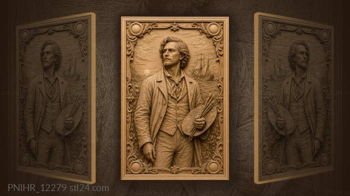 Artist with seascape and sailing ship 3d STL model