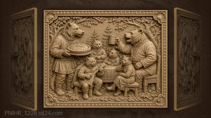 Wolf with pie and bear with tankard 3d STL model