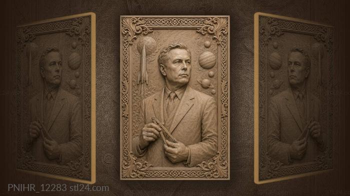 Sergei Korolev with dividers beside a rocket · Konstantin Tsiolkovsky 3d STL model