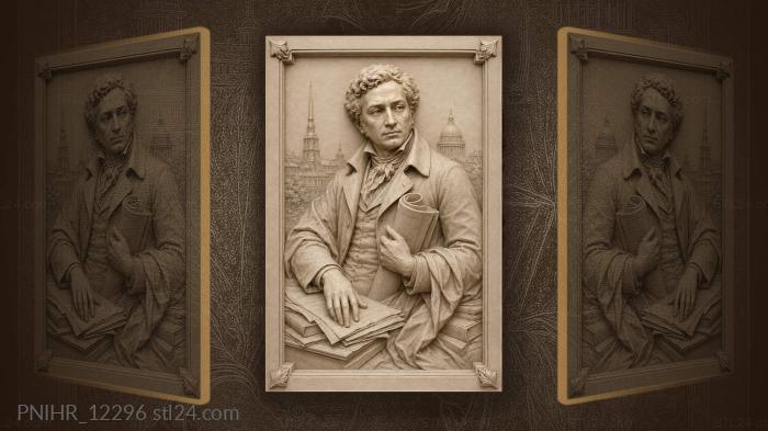 Alexander Pushkin with a scroll and books 3d STL model