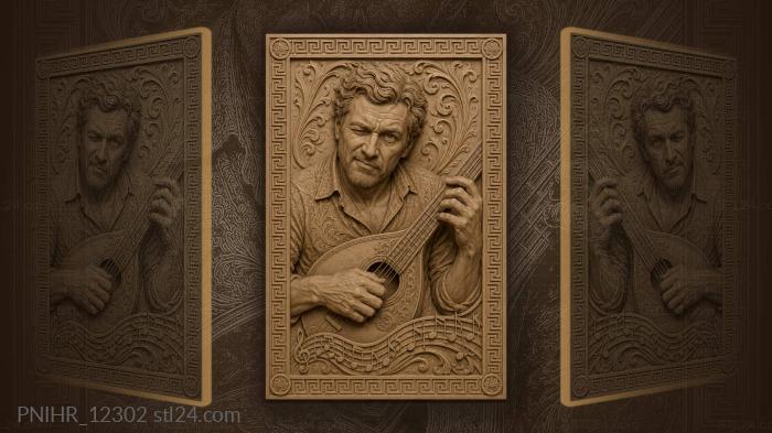 Grigory Leps with a mandolin by musical notes 3d STL model