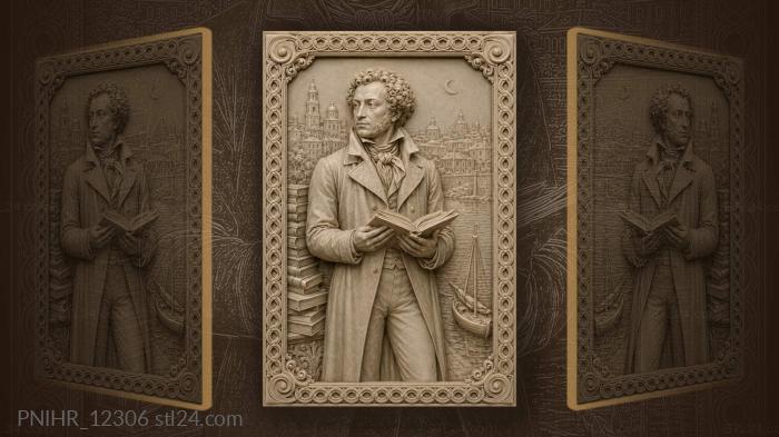 Alexander Pushkin by the night city waterfront 3d STL model