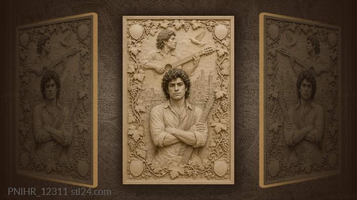 Bulat Okudzhava with a guitar over the evening city 3d STL model