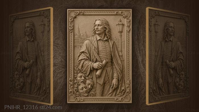 Molière with a quill and scroll by a lamppost 3d STL model
