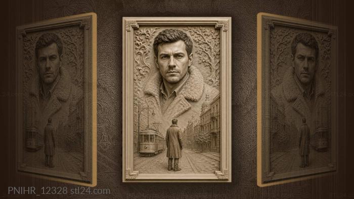 Man in a fur collar by a tram street 3d STL model