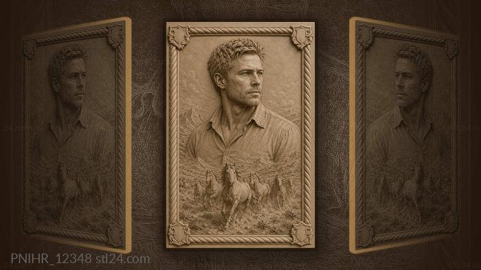 Brad Pitt against a herd of horses 3d STL model