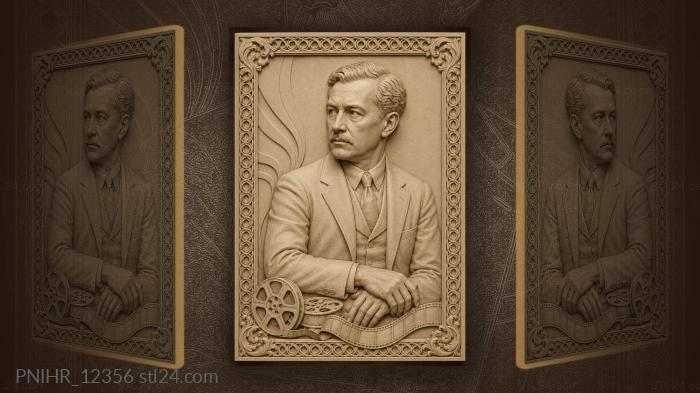 Eldar Ryazanov above a film strip 3d STL model