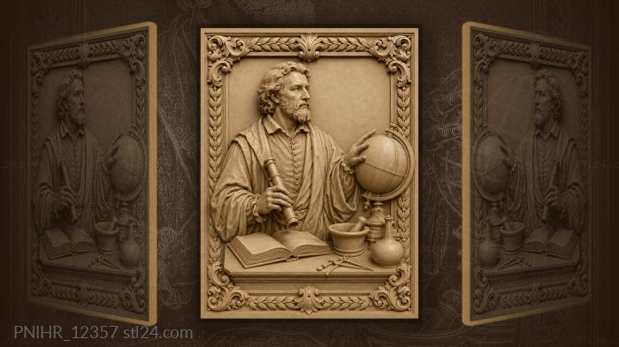 Galileo Galilei with a telescope and globe 3d STL model