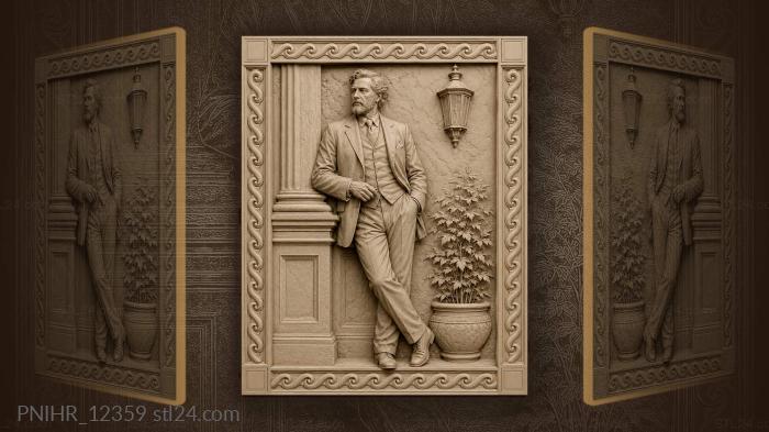Giacomo Puccini by a column with a lantern 3d STL model