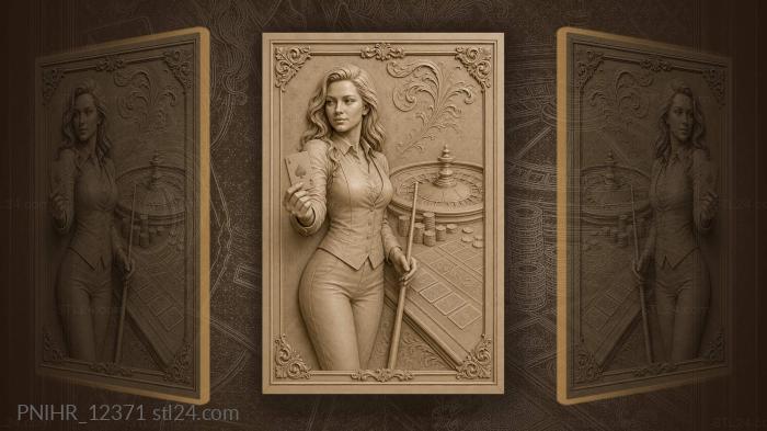 Vesper Lynd with a card and cue 3d STL model