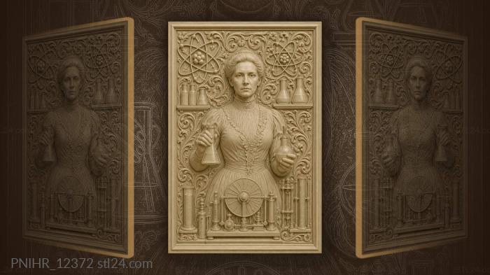 Marie Curie amid flasks and atoms 3d STL model