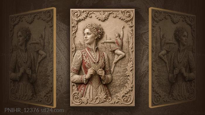 Maya Plisetskaya with a medal and a leaping partner 3d STL model