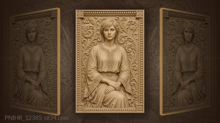 Woman in patterned tunic among scrolls 3d STL model
