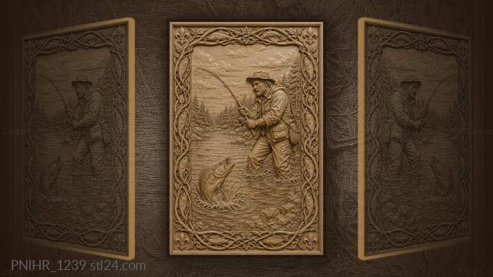 Angler stands in shallows pulling his catch 3d STL model