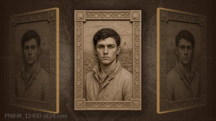 Young man in jacket against old town skyline 3d STL model