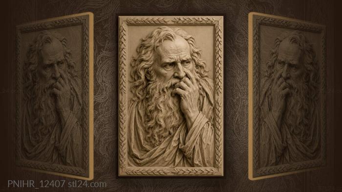 Gray-bearded elder covering his face · Leonardo da Vinci 3d STL model