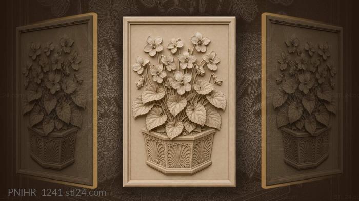 Violet in hexagonal flowerpot bloom 3d STL model