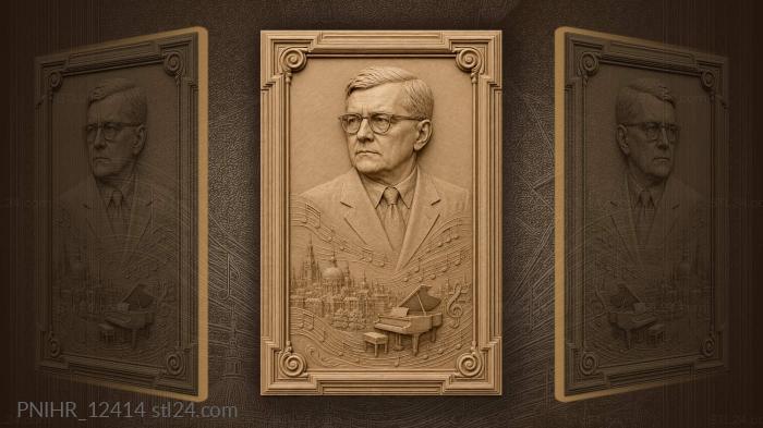 Shostakovich portrait with musical city 3d STL model