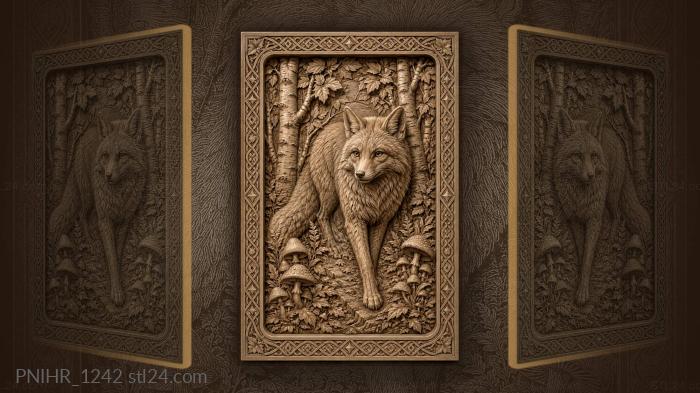 Fox among birch and mushrooms 3d STL model