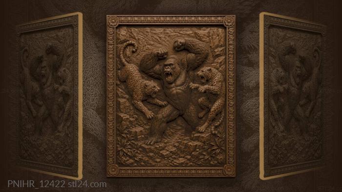 Gorilla versus leaping leopards wildlife 3d STL model