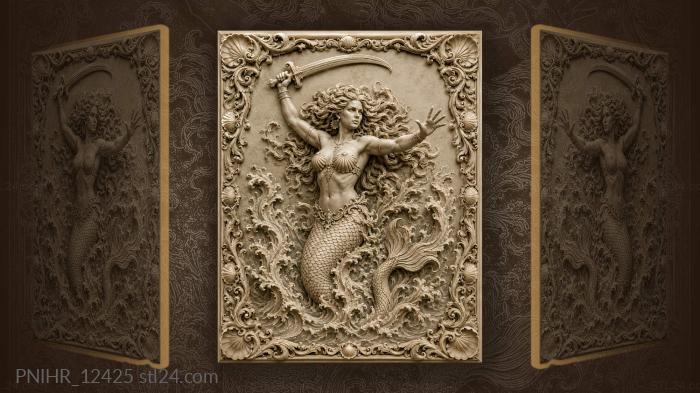 Mermaid with sword rising waves 3d STL model