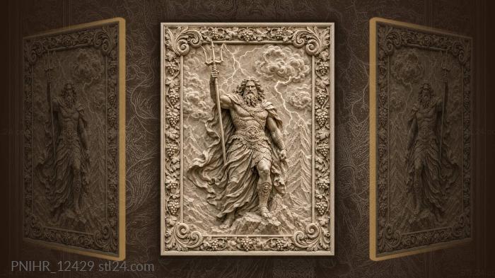 Warrior god with trident and mountains 3d STL model